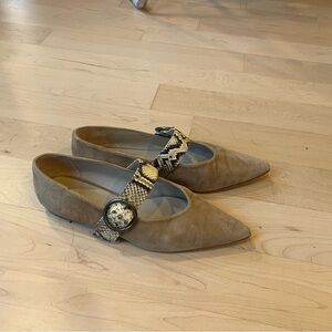 Freda Salvador Tan Flats with Snakeskin Strap